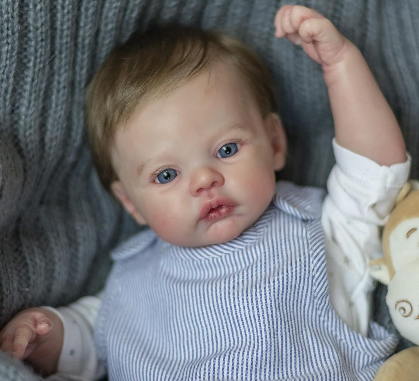 Zero Pam®️45 cm Reborn Babypuppen Junge Silikon Vinyl Ganzkörper Realistische Neugeborenen Kleinkind Puppe mit handgeknüpftem braunem Haar Anatomisch korrekte waschbare Spielzeug-Gifs