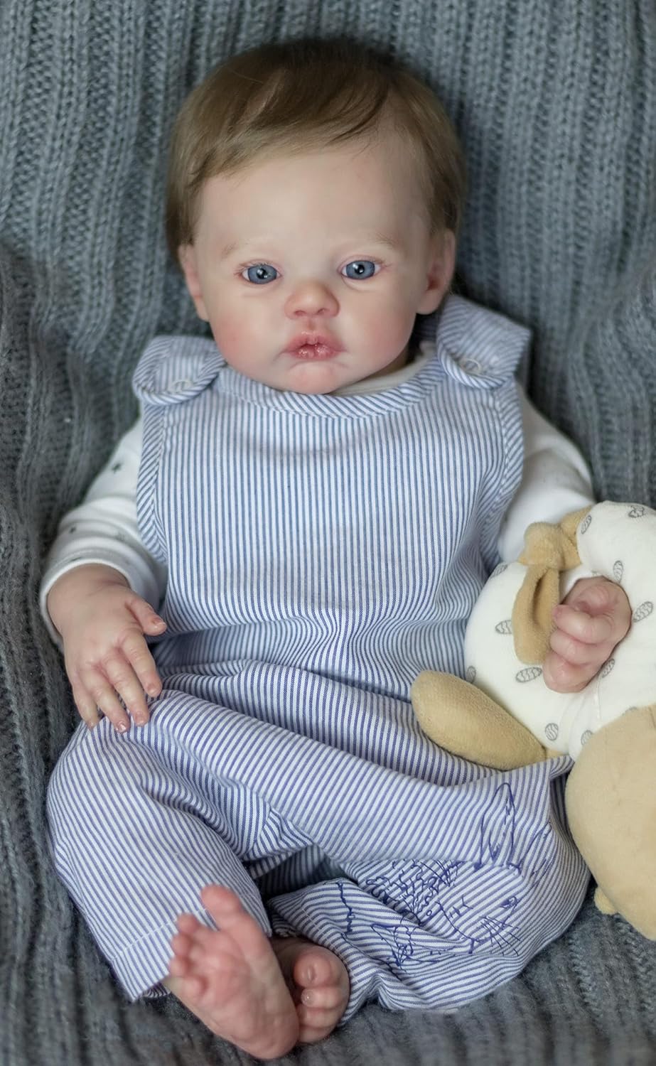 Zero Pam®️45 cm Reborn Babypuppen Junge Silikon Vinyl Ganzkörper Realistische Neugeborenen Kleinkind Puppe mit handgeknüpftem braunem Haar Anatomisch korrekte waschbare Spielzeug-Gifs