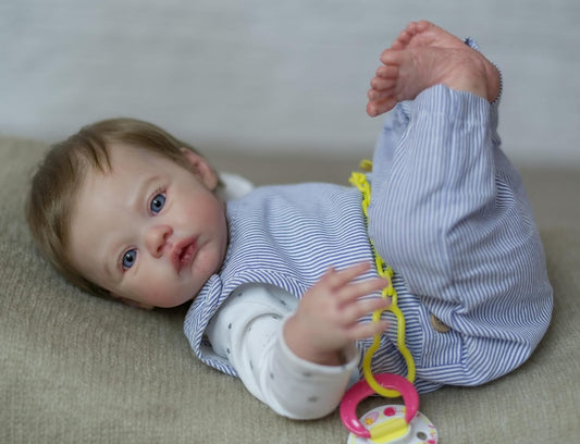 Zero Pam®️45 cm Reborn Babypuppen Junge Silikon Vinyl Ganzkörper Realistische Neugeborenen Kleinkind Puppe mit handgeknüpftem braunem Haar Anatomisch korrekte waschbare Spielzeug-Gifs