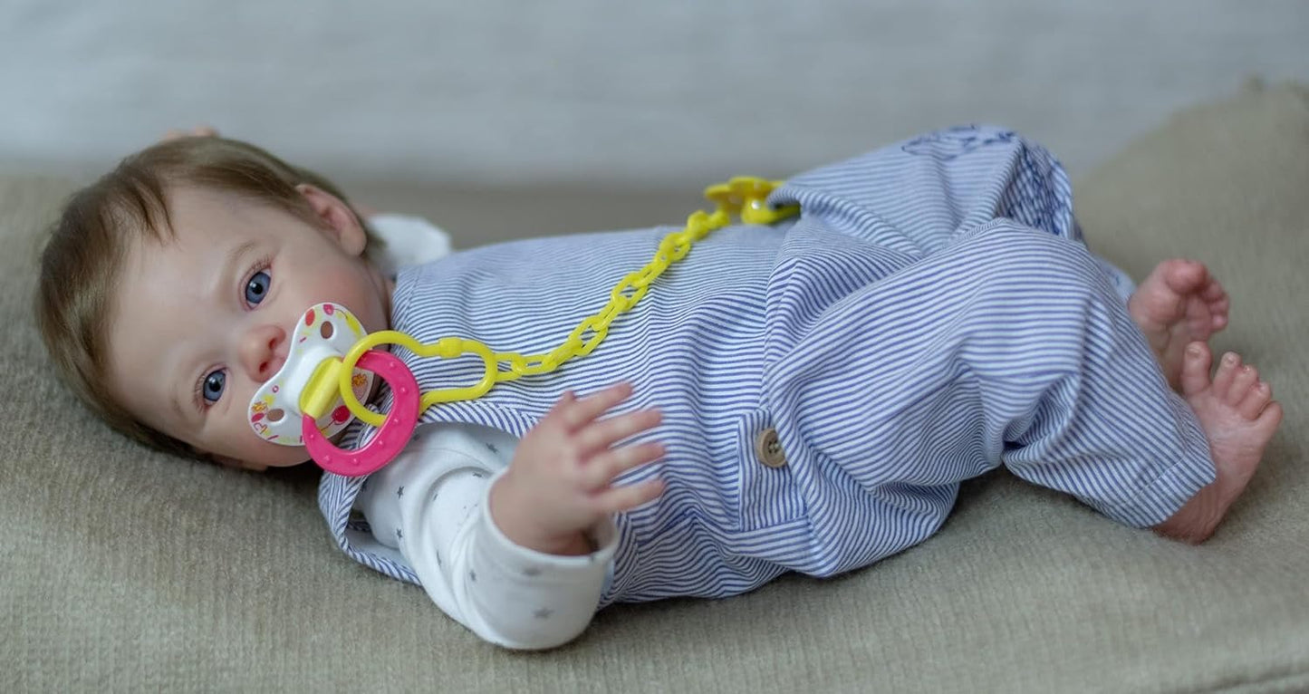 Zero Pam®️45 cm Reborn Babypuppen Junge Silikon Vinyl Ganzkörper Realistische Neugeborenen Kleinkind Puppe mit handgeknüpftem braunem Haar Anatomisch korrekte waschbare Spielzeug-Gifs