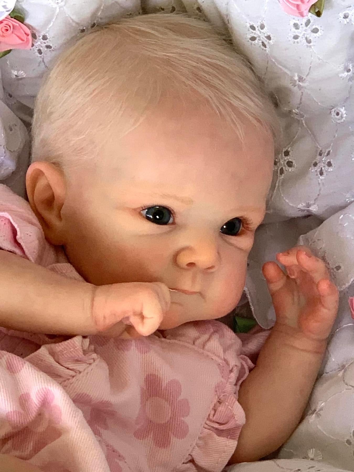 Zero Pam®️45 cm große, realistische Reborn-Babypuppen – Zero Pam handgeknüpftes blondes Haar – handgefertigte, lebensechte Neugeborenen-Babypuppen mit blauen Augen