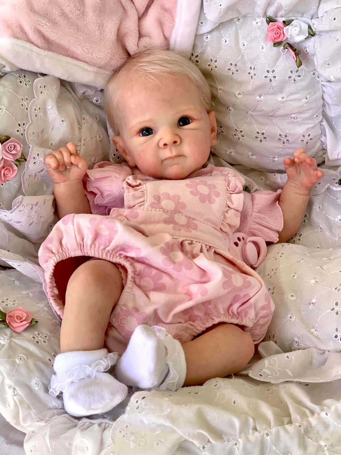 Zero Pam®️45 cm große, realistische Reborn-Babypuppen – Zero Pam handgeknüpftes blondes Haar – handgefertigte, lebensechte Neugeborenen-Babypuppen mit blauen Augen