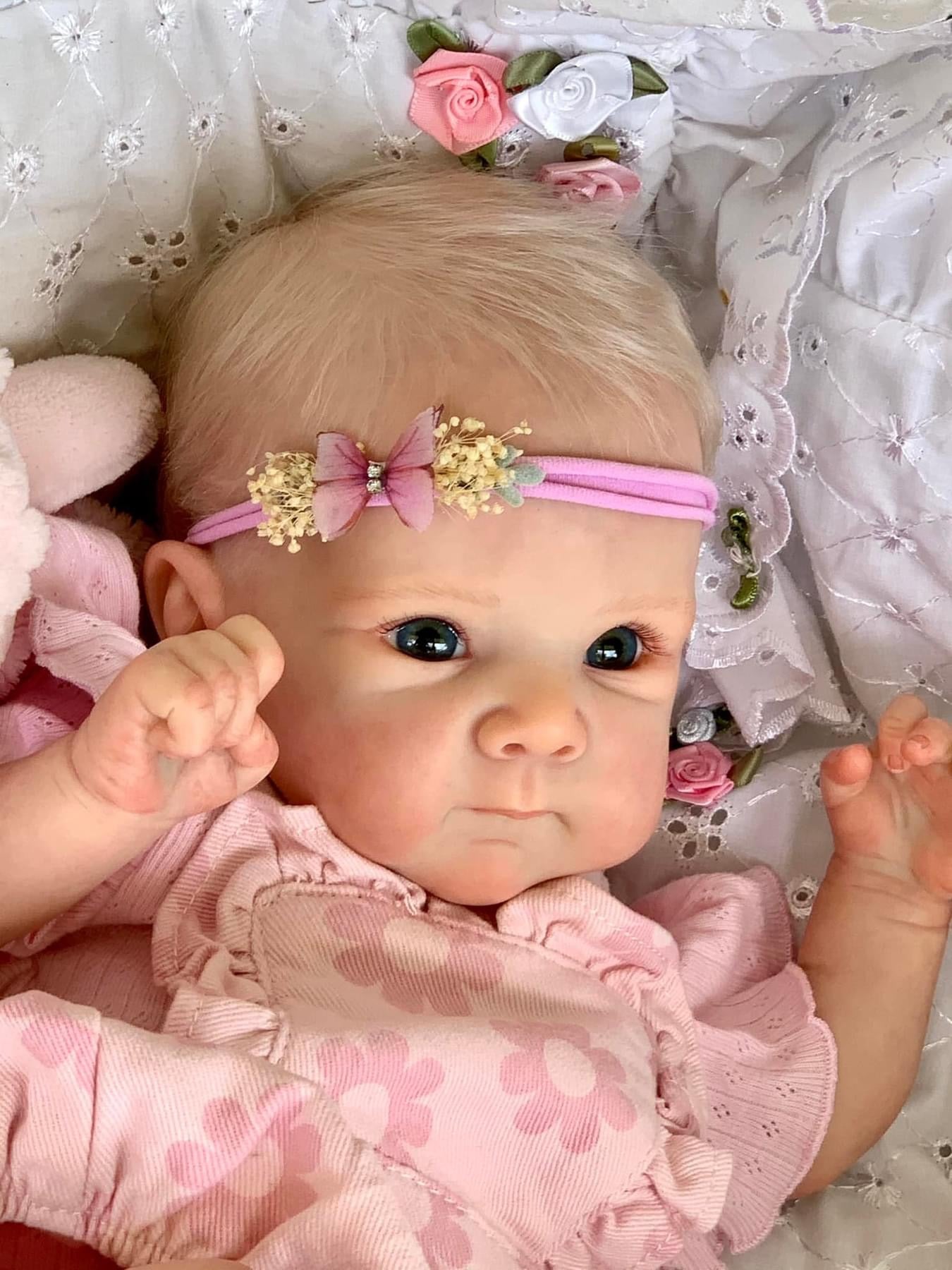 Zero Pam®️45 cm große, realistische Reborn-Babypuppen – Zero Pam handgeknüpftes blondes Haar – handgefertigte, lebensechte Neugeborenen-Babypuppen mit blauen Augen