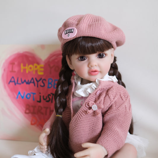 Zero Pam®️22 Zoll große, lebensechte Reborn-Babypuppen, Ganzkörper-Silikon-Vinyl-Babypuppen, anatomisch korrekte Baby-Mädchenpuppe mit langem Haar für Kinder