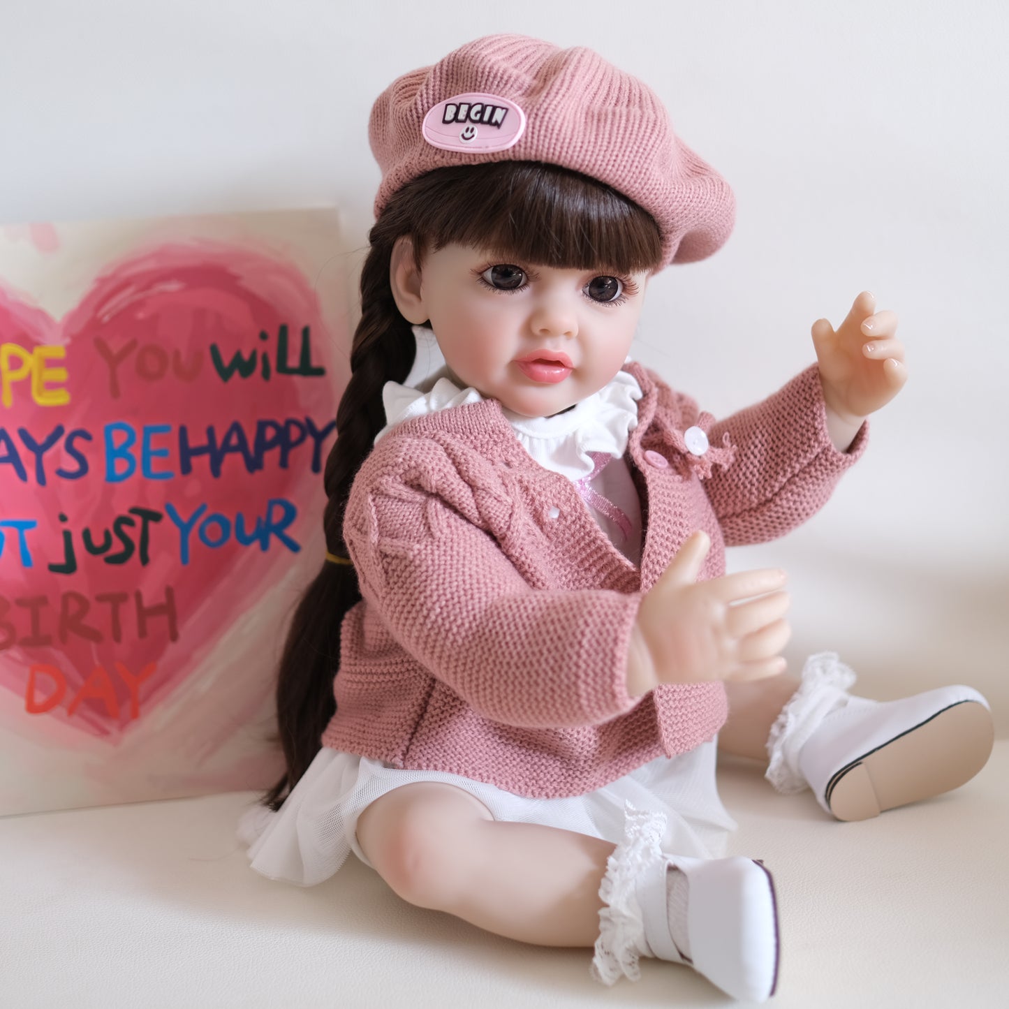 Zero Pam®️22 Zoll große, lebensechte Reborn-Babypuppen, Ganzkörper-Silikon-Vinyl-Babypuppen, anatomisch korrekte Baby-Mädchenpuppe mit langem Haar für Kinder