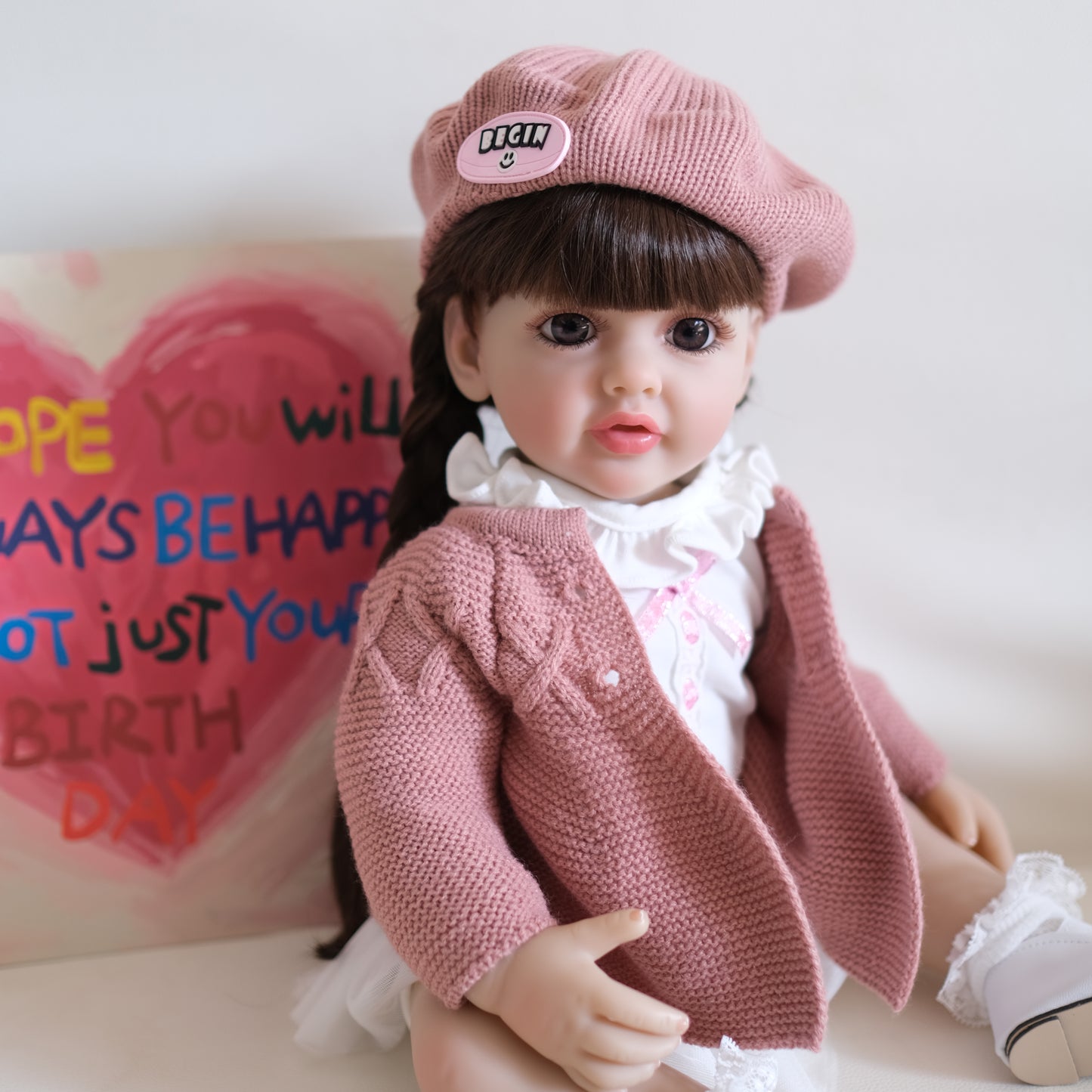 Zero Pam®️22 Zoll große, lebensechte Reborn-Babypuppen, Ganzkörper-Silikon-Vinyl-Babypuppen, anatomisch korrekte Baby-Mädchenpuppe mit langem Haar für Kinder