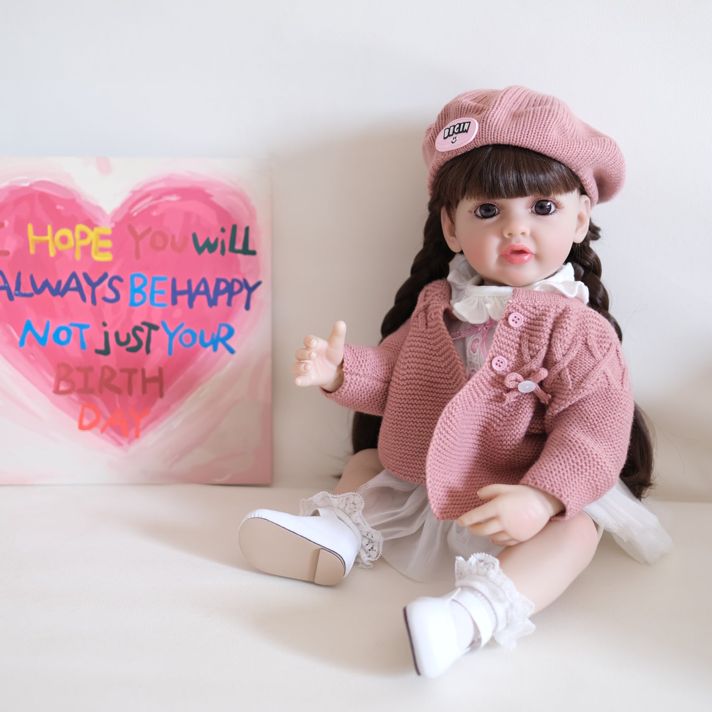 Zero Pam®️22 Zoll große, lebensechte Reborn-Babypuppen, Ganzkörper-Silikon-Vinyl-Babypuppen, anatomisch korrekte Baby-Mädchenpuppe mit langem Haar für Kinder
