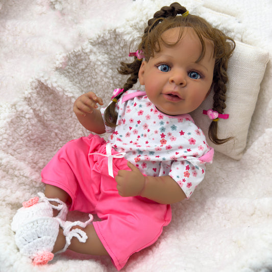 Zero Pam®️19 Zoll große, lebensechte Reborn-Babypuppen, schwarzes Mädchen – realistische, neugeborene, lebensechte Babypuppen mit handgeknüpftem Haar, afroamerikanische Puppenspielzeug-Geschenkset für Kinder ab 3 Jahren