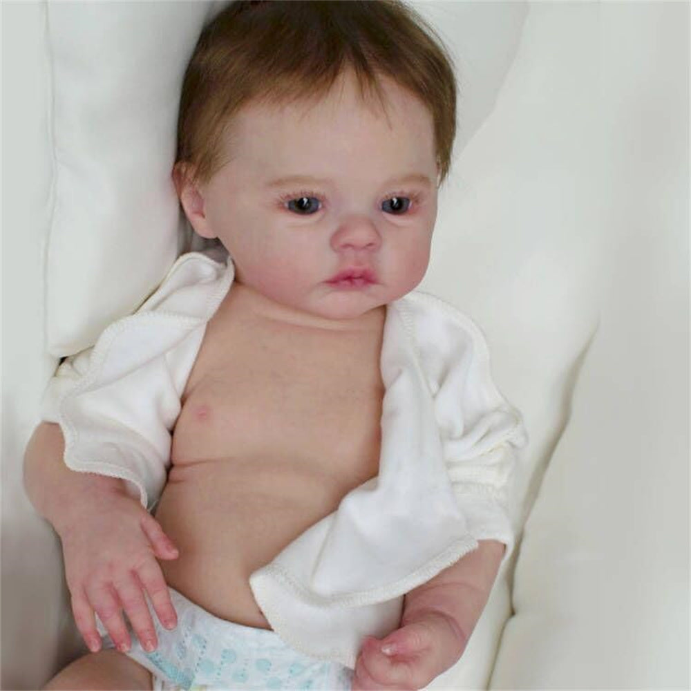 Zero Pam®️45 cm Reborn Babypuppen Mädchen Silikon Vinyl Ganzkörper Realistische Neugeborenen Kleinkind Puppe mit braunem Haar Anatomisch korrekt Waschbar Spielzeug Geschenke