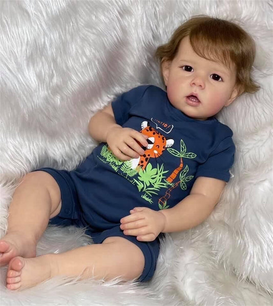 Zero Pam®️Real aussehende Reborn-Babypuppen, 50 cm, realistische Babypuppe, lebensechtes Neugeborenes, Kleinkind, Puppe mit weichem Körper und handgeknüpftem braunem Haar, für Kinder ab 3 Jahren