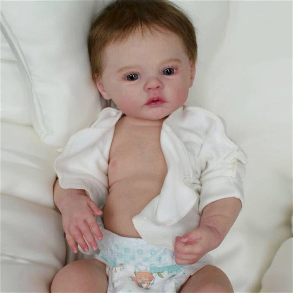 Zero Pam®️45 cm Reborn Babypuppen Mädchen Silikon Vinyl Ganzkörper Realistische Neugeborenen Kleinkind Puppe mit braunem Haar Anatomisch korrekt Waschbar Spielzeug Geschenke