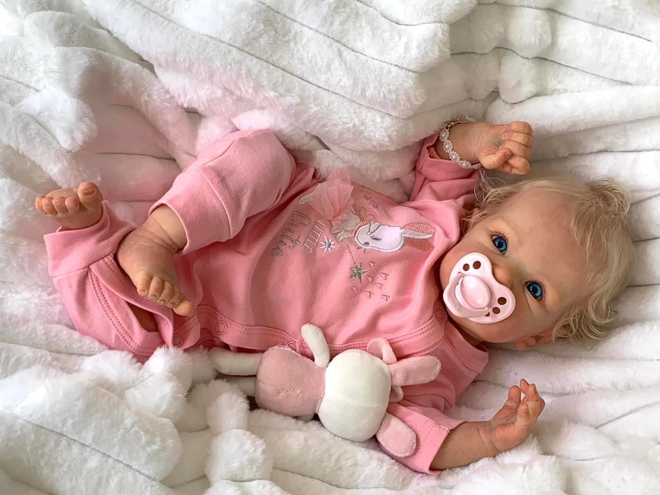 Zero Pam®️18 Inches Newborn Baby Dolls 45CM Lifelike Real Looking Reborn Baby Dolls with Hand-rooted Gold Hair Soft Cloth Body