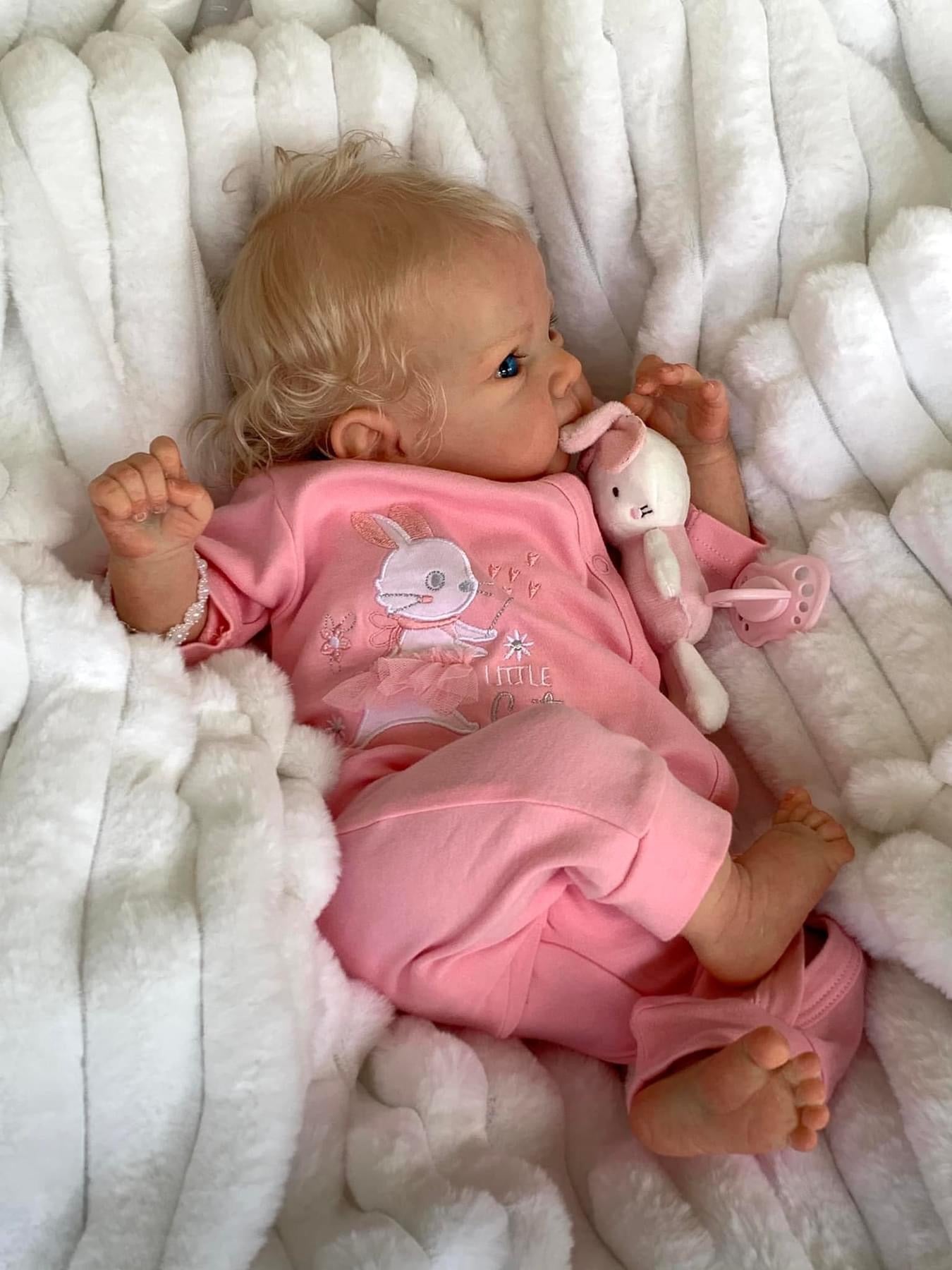 Zero Pam®️18 Inches Newborn Baby Dolls 45CM Lifelike Real Looking Reborn Baby Dolls with Hand-rooted Gold Hair Soft Cloth Body