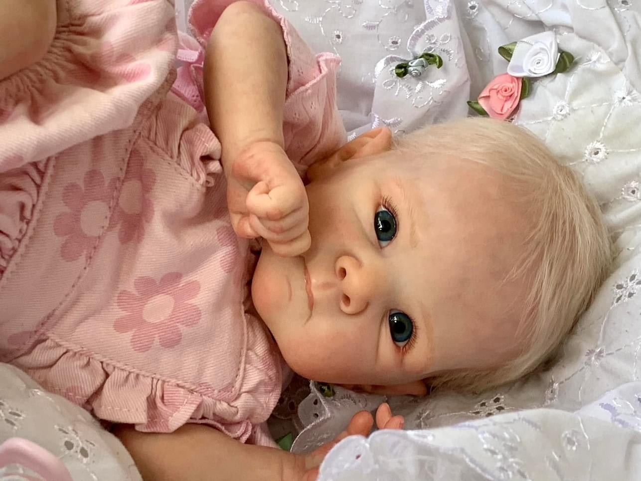 Zero Pam®️45CM Realistic Reborn Baby Dolls -  Zero Pam Hand-rooted Blond Hair -  Handmade Real Life Newborn Baby Dolls with Blue Eyes