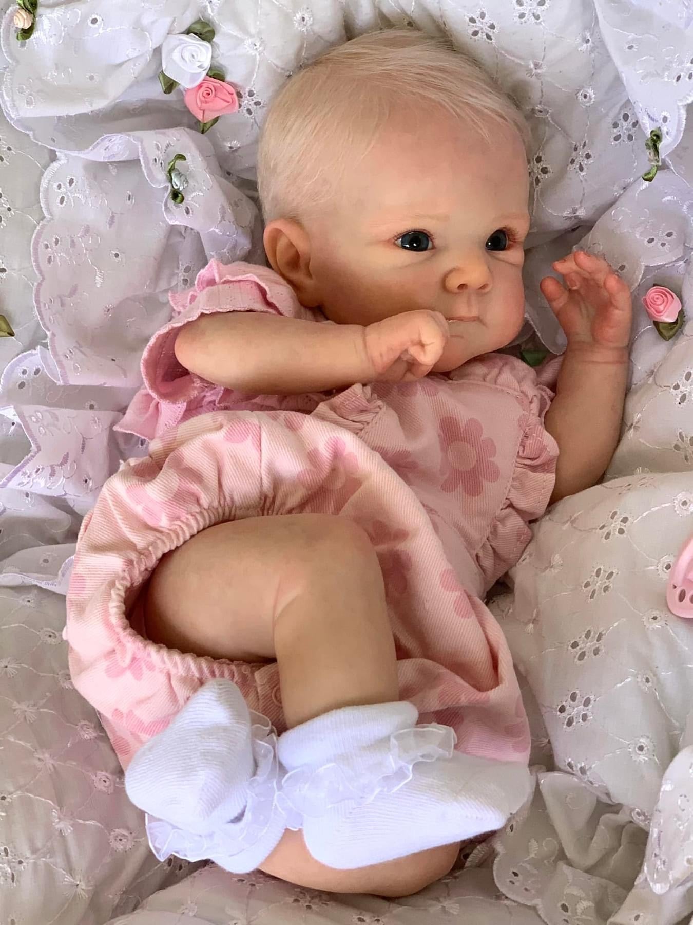 Zero Pam®️45CM Realistic Reborn Baby Dolls -  Zero Pam Hand-rooted Blond Hair -  Handmade Real Life Newborn Baby Dolls with Blue Eyes