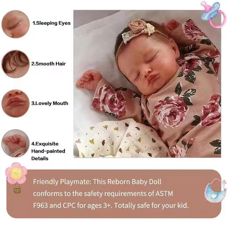 Zero Pam®️20 Inch Realistic Lifelike Reborn Baby Dolls Sleeping Newborn Vinyl Silicone  Baby Girl Doll Soft Cloth Body