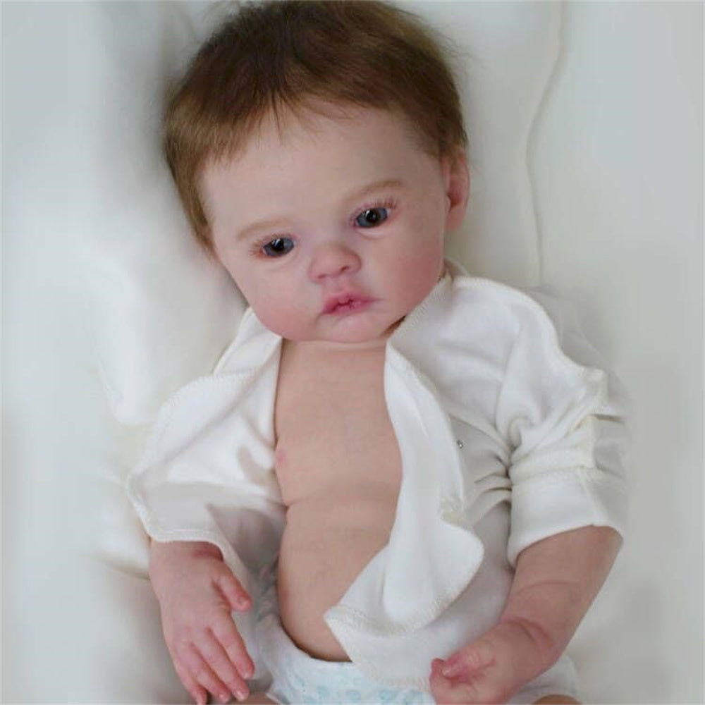 Zero Pam®️45CM Reborn Baby Dolls Girls Silicone Vinyl Full Body Realistic Newborn Toddler Doll with Brown Hair Anatomically Correct Washable Toy Gifts