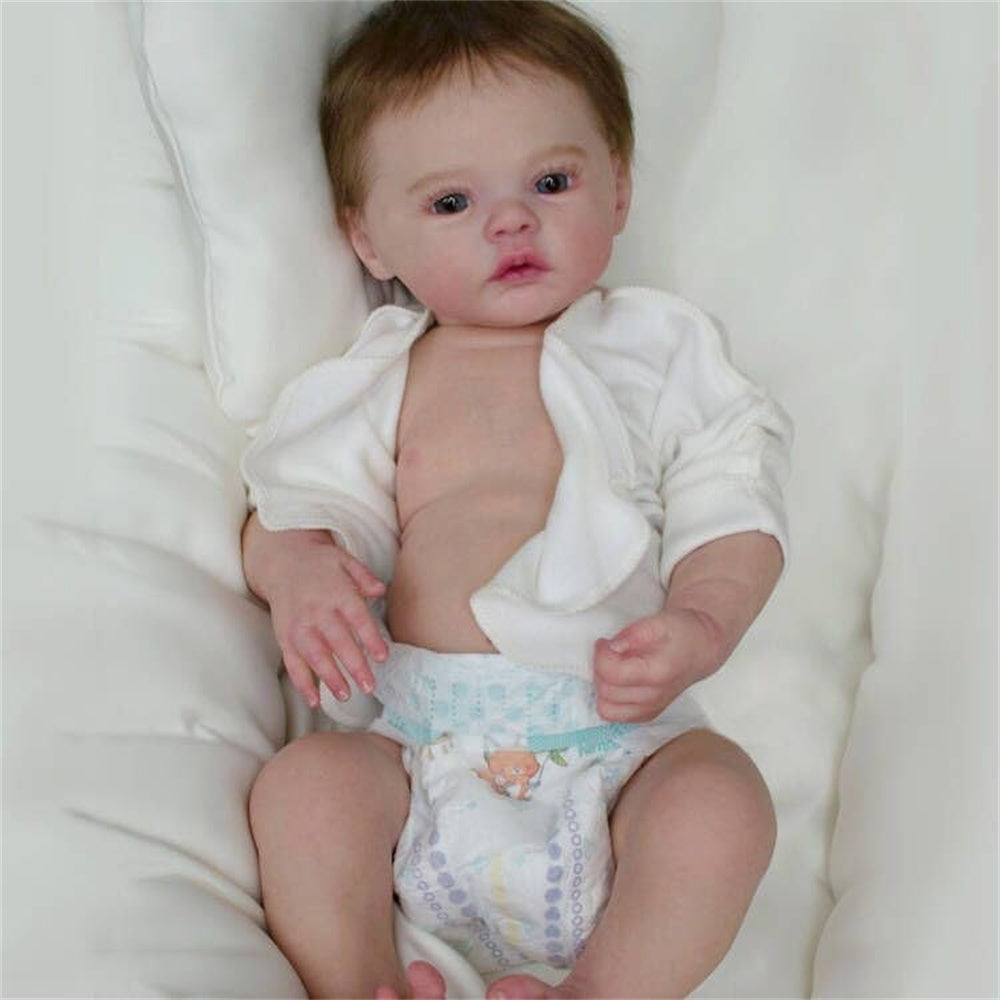 Zero Pam®️45CM Reborn Baby Dolls Girls Silicone Vinyl Full Body Realistic Newborn Toddler Doll with Brown Hair Anatomically Correct Washable Toy Gifts